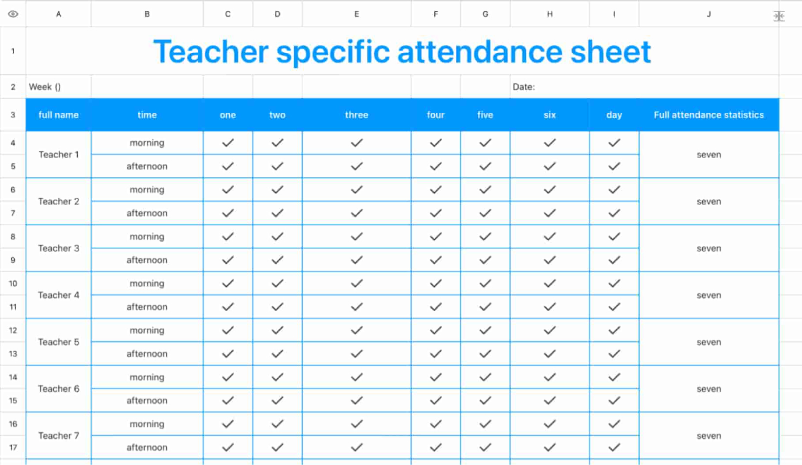 Teacher-specific attendance sheet